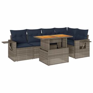vidaXL 6-tlg. Garten-Sofagarnitur mit Kissen Grau Poly Rattan