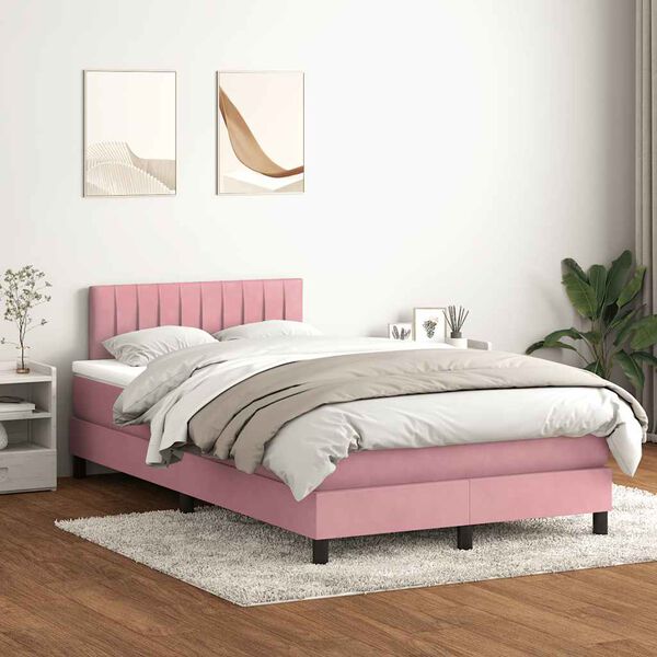 vidaXL Boxspringbett mit Matratze & LED Rosa 120x220 cm Samt
