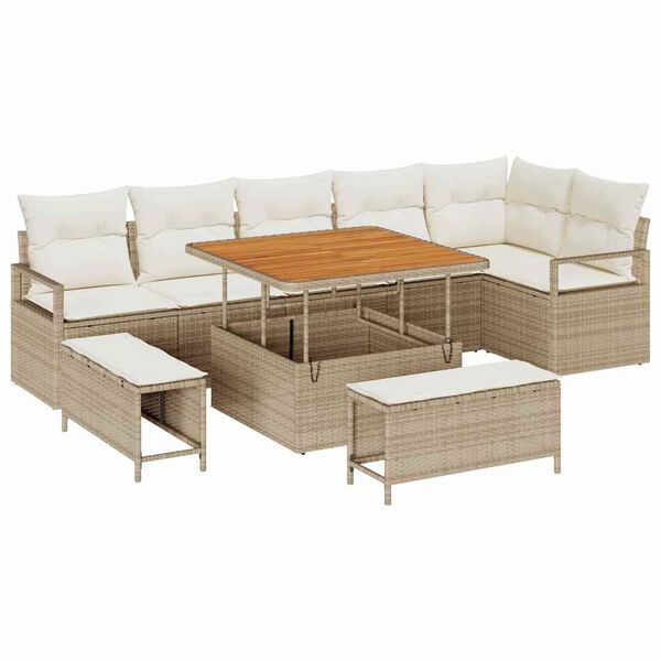 vidaXL Garten-Sofa-Set mit Kissen mit Speicher 9 pcs Beige und Creme