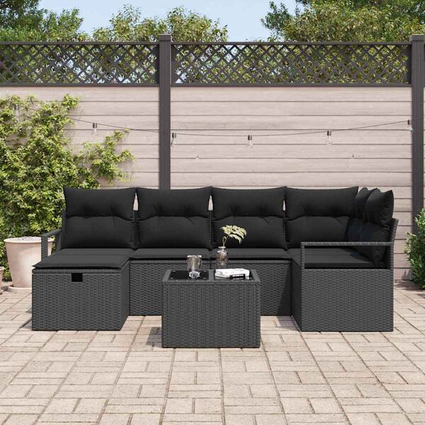 vidaXL Sofa Set mit Kissen mit Speicher Schwarz Poly-Rattan