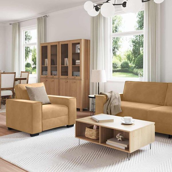 vidaXL 3-tlg. Sofagarnitur mit Kissen Braun Samt