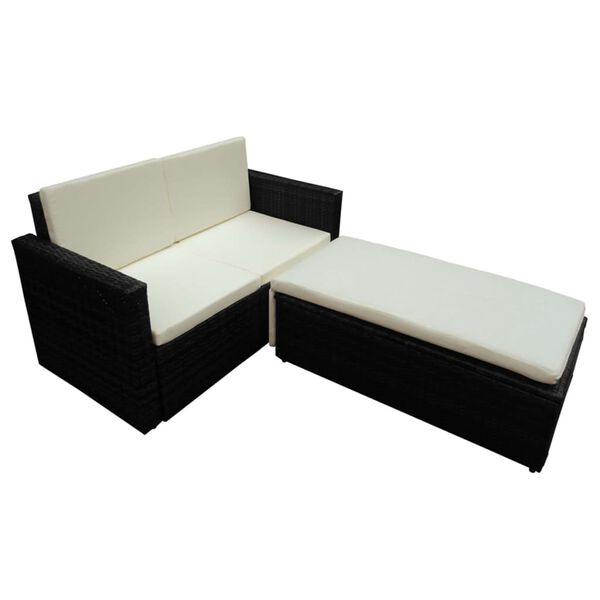 vidaXL 2-tlg. Garten-Lounge-Set mit Kissen Poly Rattan Schwarz