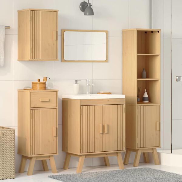 vidaXL Badezimmerm&ouml;bel-Set mit Regal 4 pcs Braun Massivholz Kiefer