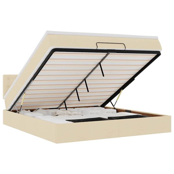 vidaXL Ottoman-Bett mit Matratze & LEDs Creme 160x200 cm Stoff
