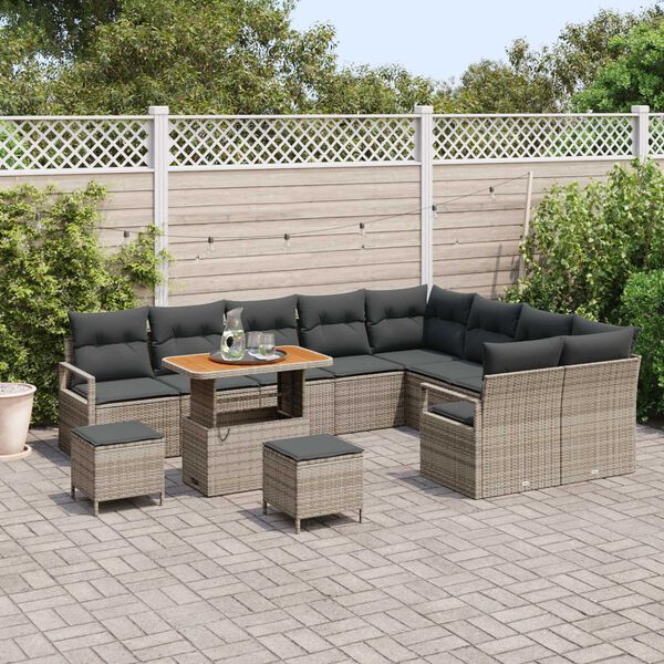 vidaXL Garten-Sofa-Set mit Kissen mit Speicher mit Kissen 12 pcs Grau
