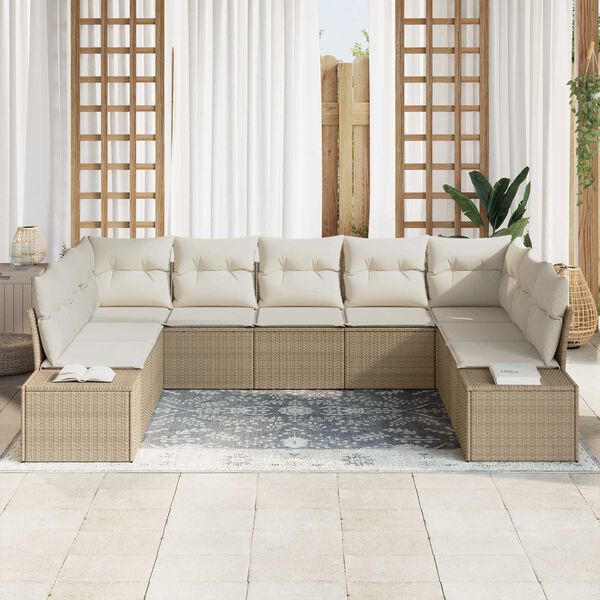 vidaXL Gartensofa-set mit Kissen 9 pcs Beige Poly-Rattan