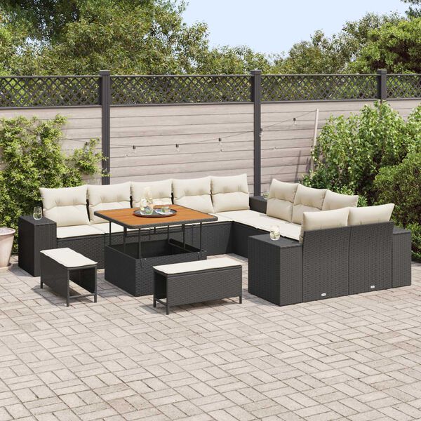 vidaXL Gartensofa-set mit Kissen 13 pcs Schwarz Poly-Rattan