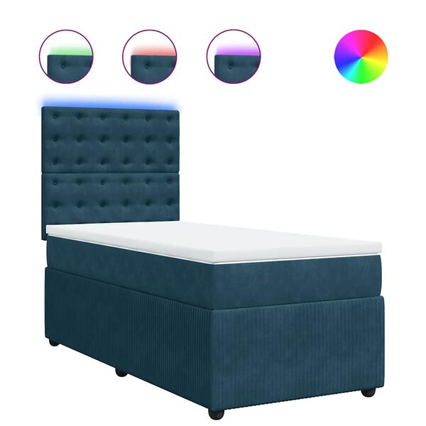 vidaXL Boxspringbett mit Matratze Blau 90x190 cm Samt
