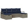 vidaXL Sofa Set mit Kissen 6 pcs Grau und Marineblau Poly-Rattan
