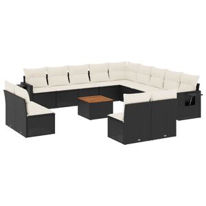 vidaXL 14-tlg. Garten-Sofagarnitur mit Kissen Schwarz Poly Rattan