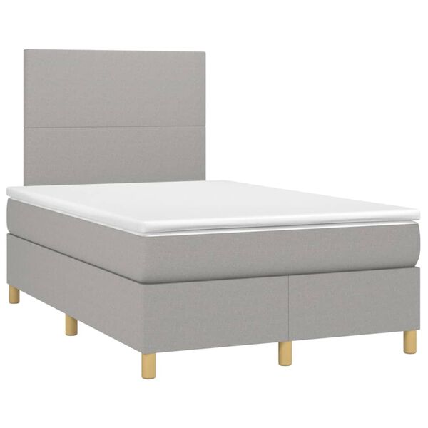 vidaXL Boxspringbett mit Matratze & LED Hellgrau 120x200 cm Stoff