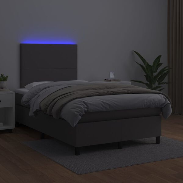 vidaXL Boxspringbett mit Matratze & LED Grau 120x200 cm Kunstleder