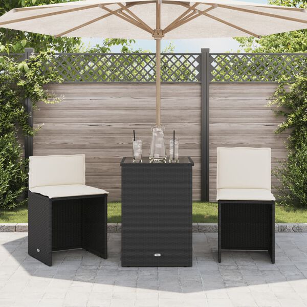vidaXL 3-tlg. Bistro-Set mit Kissen Schwarz Poly Rattan