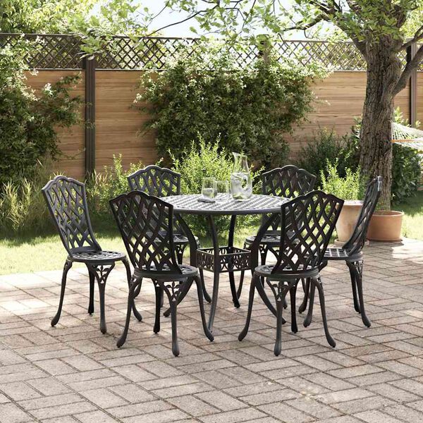 vidaXL Garten Essgruppe 7 pcs Schwarz 90 x 90 x 75 cm Gussaluminium