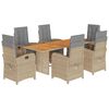 vidaXL 7-tlg. Garten-Essgruppe mit Kissen Beige Poly Rattan