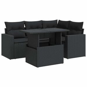 vidaXL 5-tlg. Garten-Sofagarnitur mit Kissen Schwarz Poly Rattan