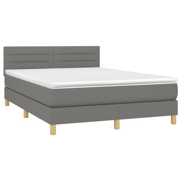 vidaXL Boxspringbett mit Matratze & LED Dunkelgrau 140x200 cm Stoff