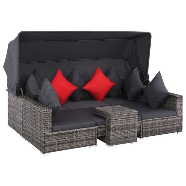 vidaXL 7-tlg. Garten-Lounge-Set mit Auflagen Poly Rattan Grau