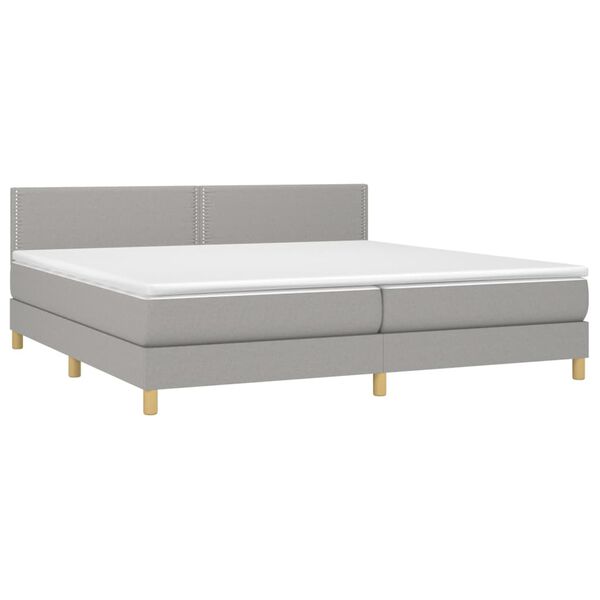 vidaXL Boxspringbett mit Matratze & LED Hellgrau 200x200 cm Stoff
