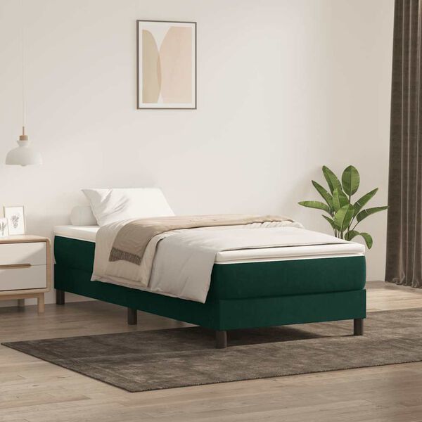 vidaXL Boxspringbett ohne Matratze Dunkelgr&uuml;n 90x220 cm Samt