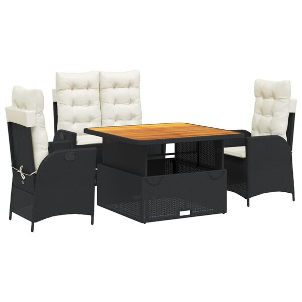 vidaXL 4-tlg. Garten-Essgruppe mit Kissen Schwarz Poly Rattan