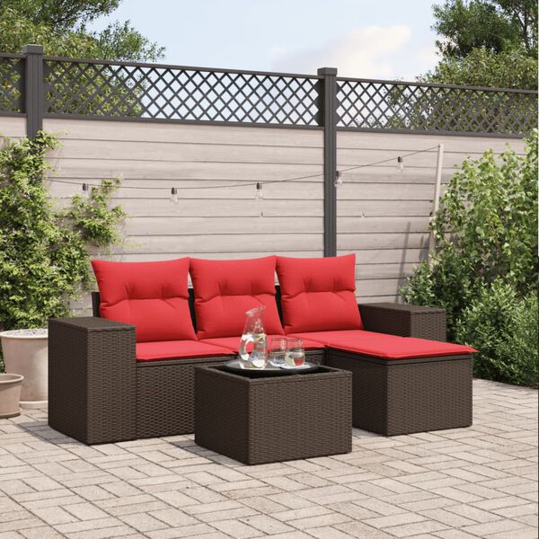 vidaXL 5-teiliges Gartensofa-Set mit Kissen, braun, Polyrattan