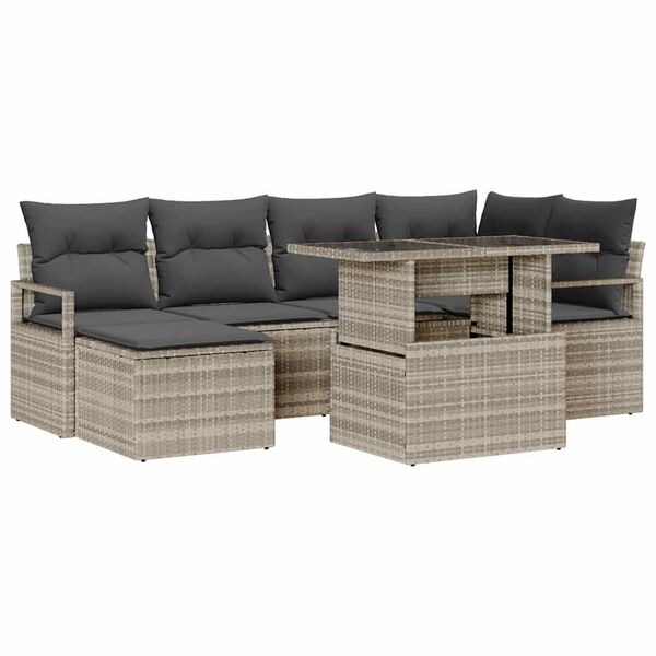 vidaXL Gartensofa-set mit Kissen 7 pcs Hellgrau Poly Rattan