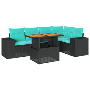 vidaXL 6-tlg. Garten-Sofagarnitur mit Kissen Schwarz Poly Rattan