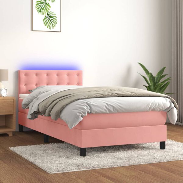 vidaXL Boxspringbett mit Matratze & LED Rosa 80x200 cm Samt