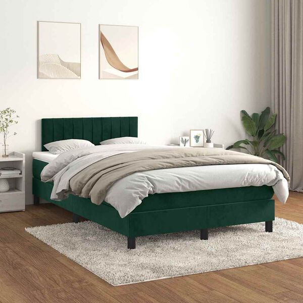vidaXL Boxspringbett mit Matratze Dunkelgr&uuml;n 120x190 cm Samt