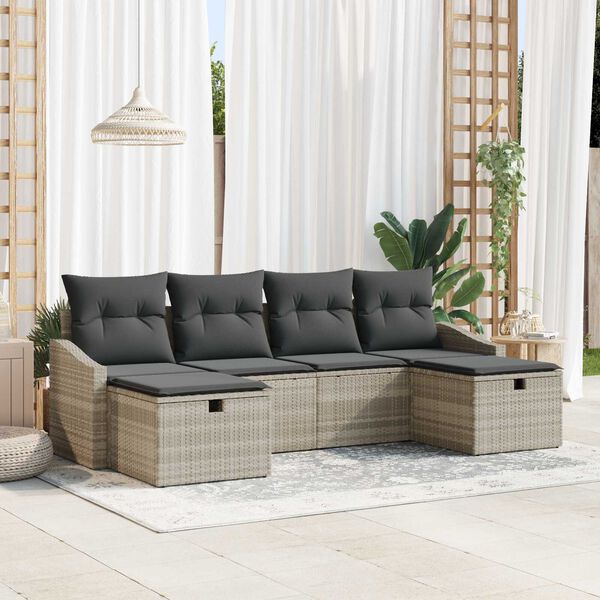 vidaXL Gartensofa-set mit Kissen mit Speicher 6 pcs Poly-Rattan