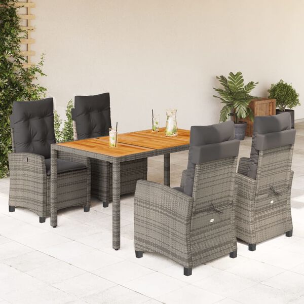 vidaXL 5-tlg. Garten-Essgruppe mit Kissen Grau Poly Rattan
