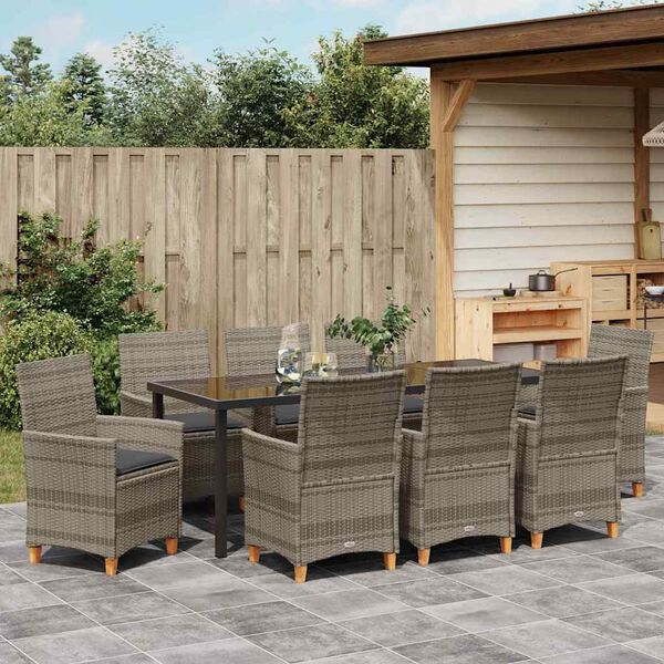 vidaXL Garten Essgruppe 9 pcs Grau Poly-Rattan