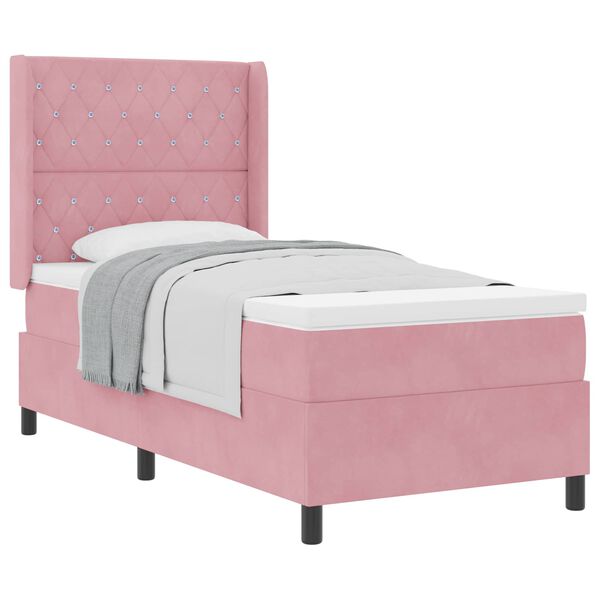 vidaXL Boxspringbett mit Matratze mit Kopfteil Rosa 90 x 200 cm Samt