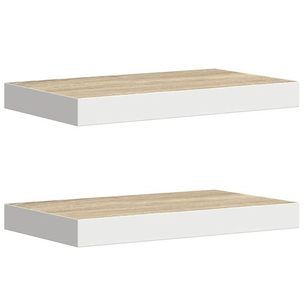 vidaXL Schweberegale 2 Stk. Eichen-Optik und Wei&szlig; 50x23x3,8 cm MDF