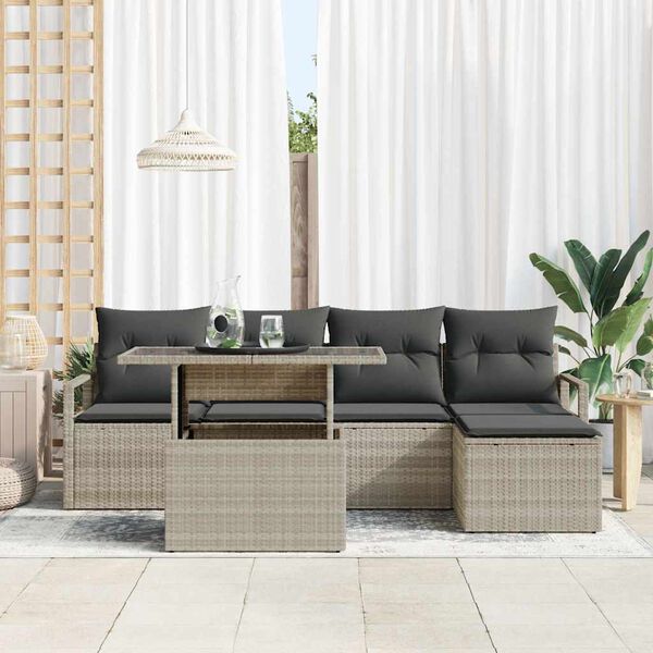 vidaXL Garten-Sofa-Set mit Speicher 6 pcs Hellgrau Poly Rattan