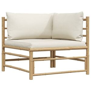vidaXL Garten-Ecksofa mit Kissen Cremewei&szlig; Bambus