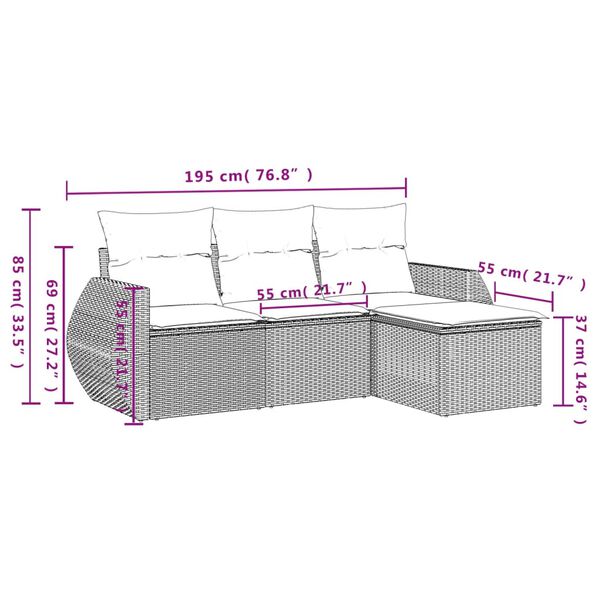vidaXL 4-tlg. Garten-Sofagarnitur mit Kissen Braun Poly Rattan