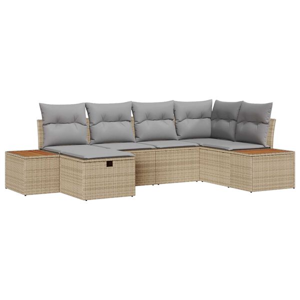 vidaXL Gartensofa-set mit Kissen mit Speicher Beige Poly-Rattan