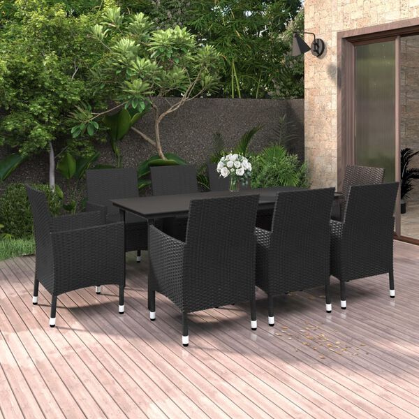 vidaXL 9-tlg. Garten-Essgruppe mit Auflagen Poly Rattan und Glas