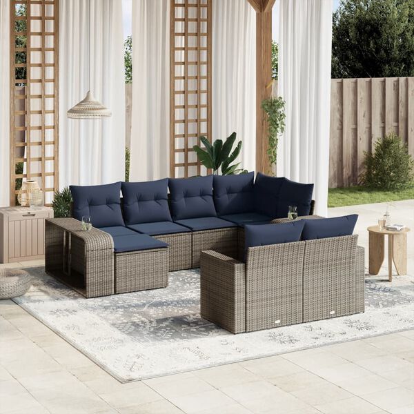 vidaXL 10-tlg. Garten-Sofagarnitur mit Kissen Grau Poly Rattan