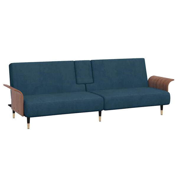 vidaXL Schlafsofa mit Getr&auml;nkehaltern Blau Samt