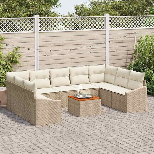 vidaXL Gartensofa-set mit Kissen 10 pcs Beige Poly-Rattan