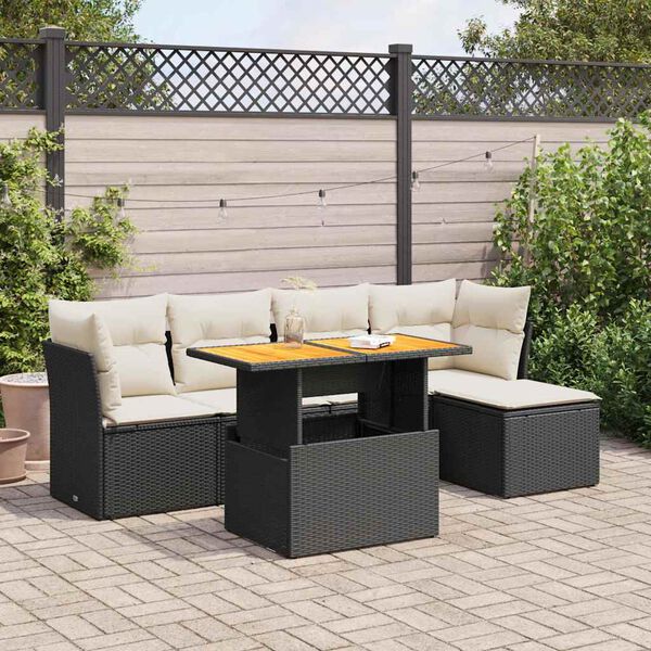 vidaXL 6-tlg. Garten-Sofagarnitur mit Kissen Schwarz Poly Rattan