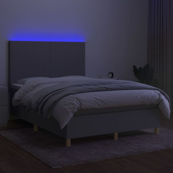 vidaXL Boxspringbett mit Matratze & LED Hellgrau 140x200 cm Stoff