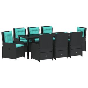 vidaXL Garten Essgruppe 9 stk. Schwarz Poly Rattan