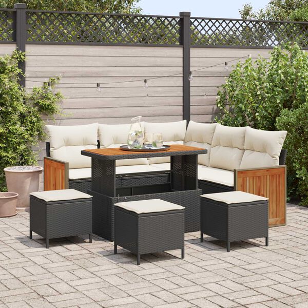 vidaXL Gartensofa-set mit Kissen 9 pcs Schwarz und Creme Poly-Rattan
