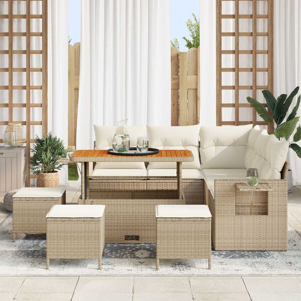 vidaXL Garten-Sofa-Set mit Kissen mit Speicher 9 pcs Beige und Creme