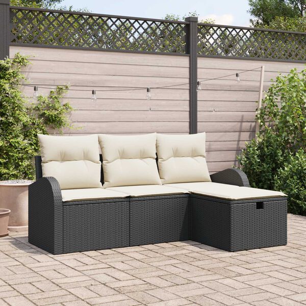 vidaXL Garten-Sofa-Set mit Kissen 4 pcs Schwarz Poly Rattan
