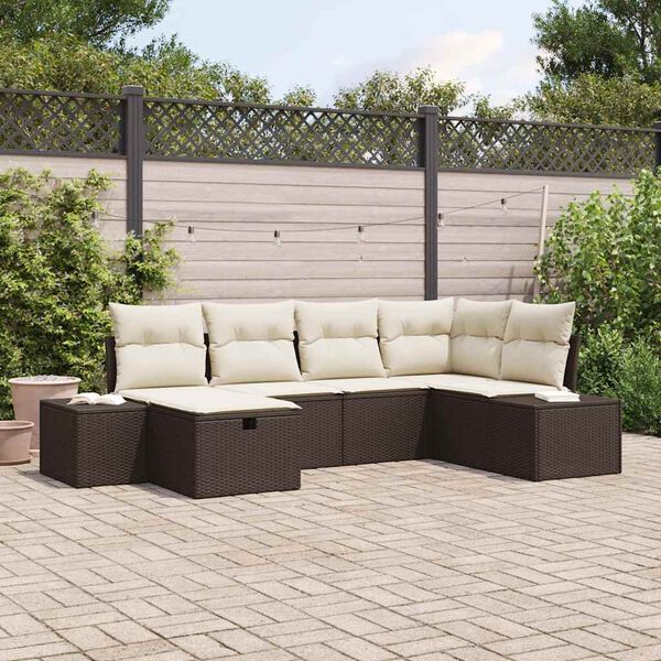 vidaXL Gartensofa-set mit Kissen 6 pcs Braun Poly-Rattan